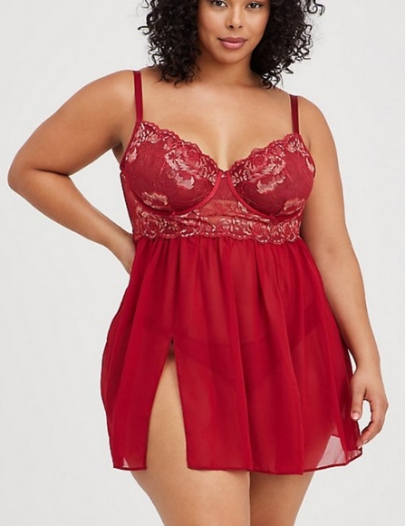 UNDERWIRE BABYDOLL - LACE RED & GOLD - Picture 1 of 5